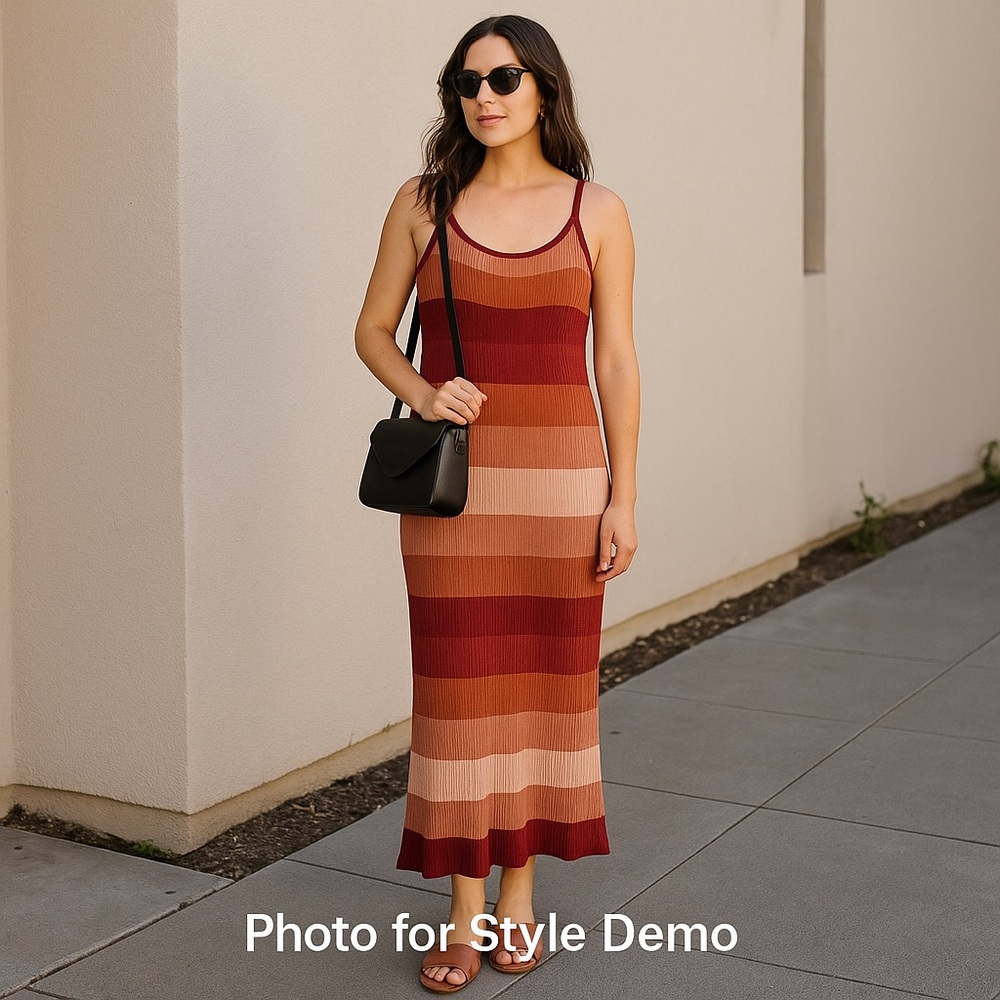 Banana Republic Striped Knit Maxi Dress Ribbed Stretch Slit Hem size L